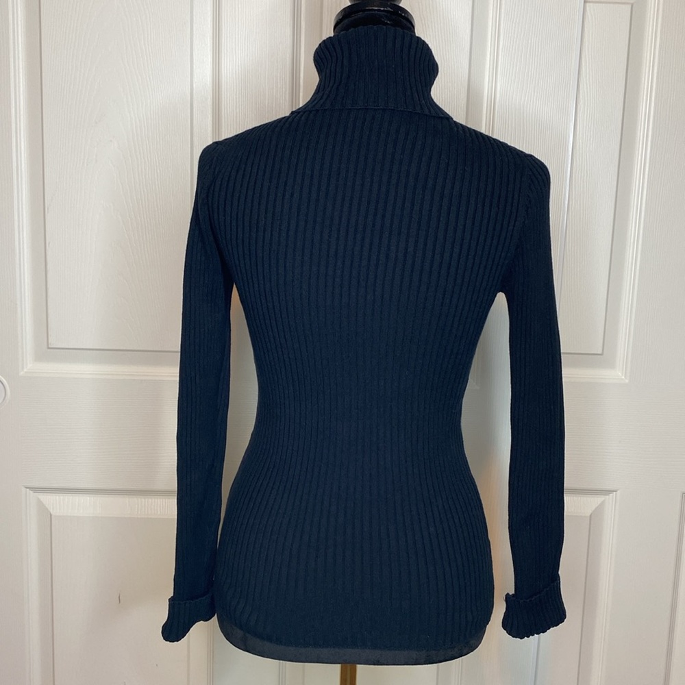 L.L. Bean Black Ribbed Turtleneck Stretch Fitted Cotton Sweater - Picture 2 of 6